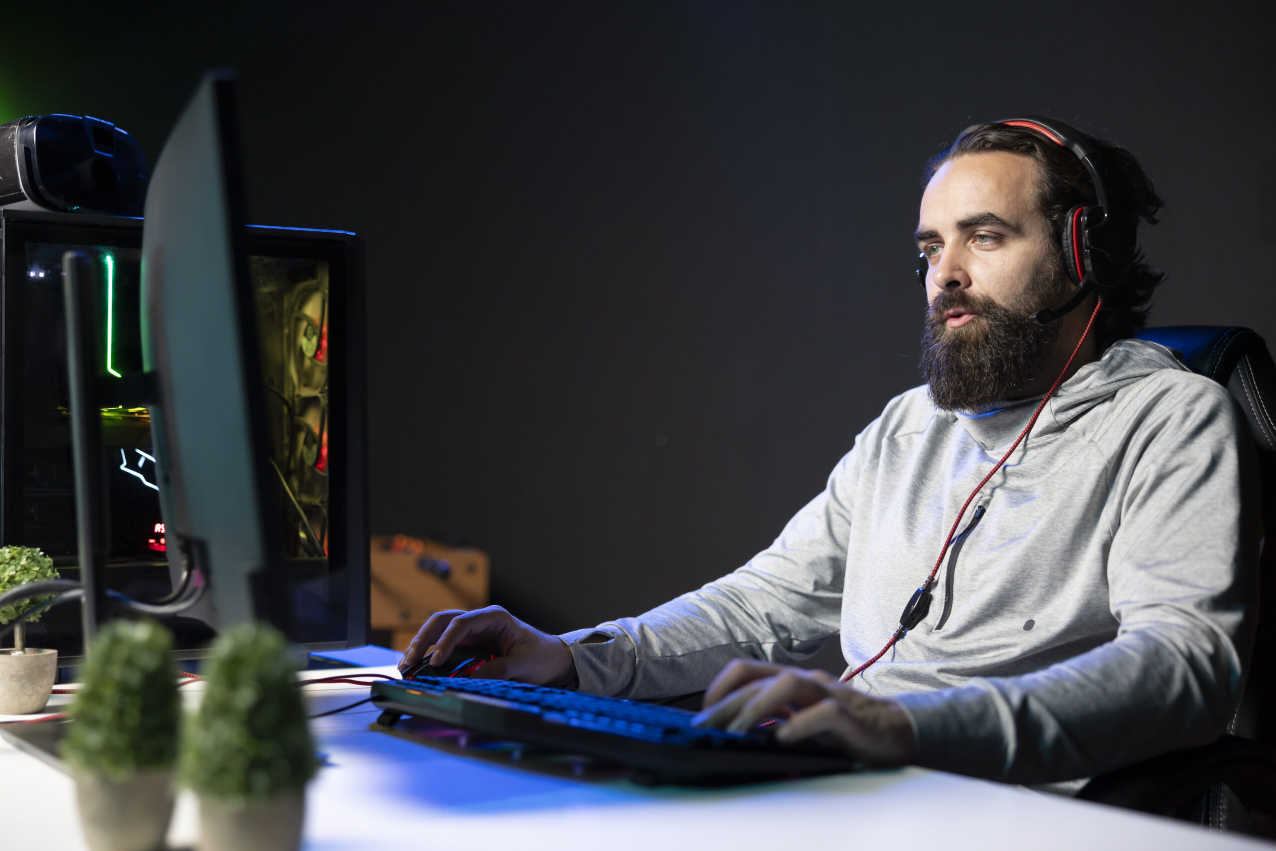 streamer in rgb lit studio chatting with audience